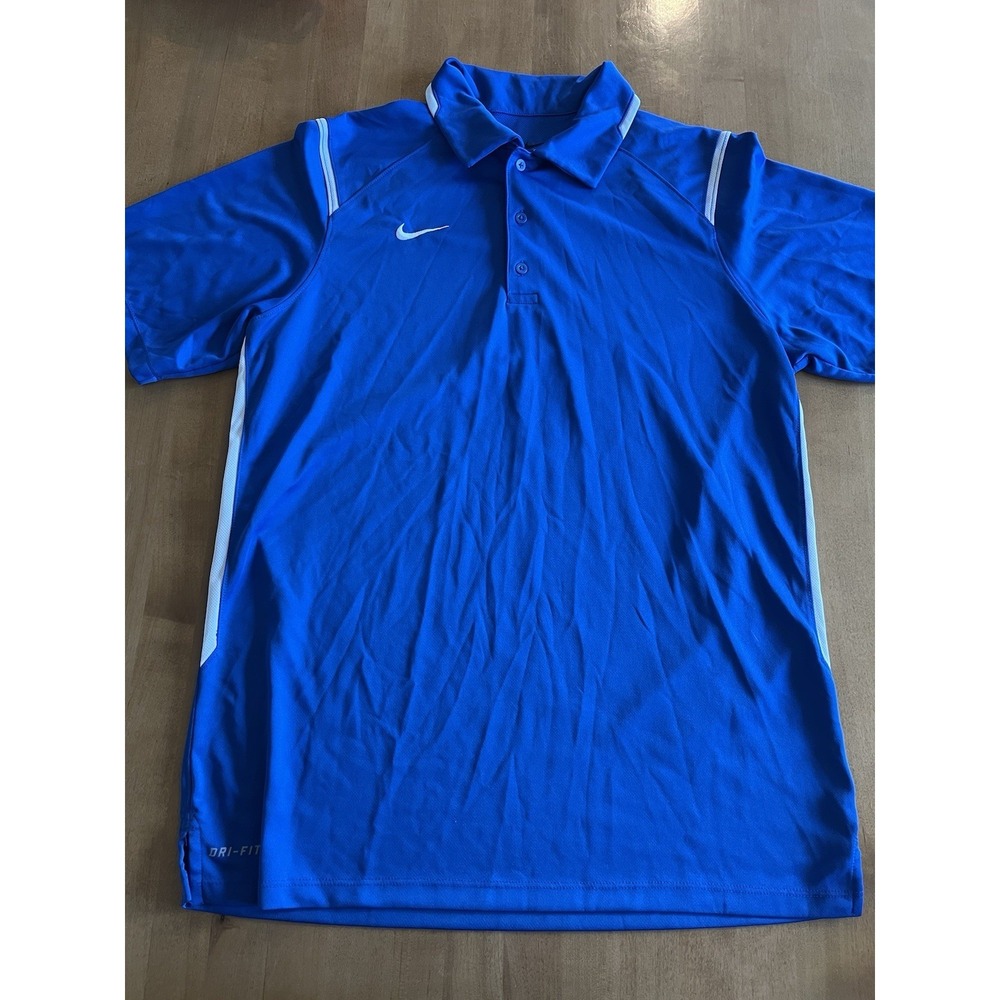 Nike Dri-Fit Mens Blue & White Striped Polo Shirt Size M Medium Athletic Fit